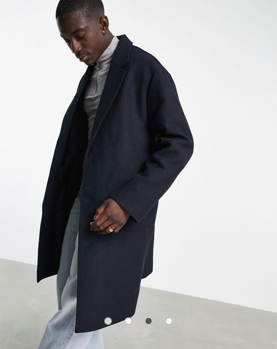 ASOS DESIGN relaxed fit wool mix overcoat in Navy