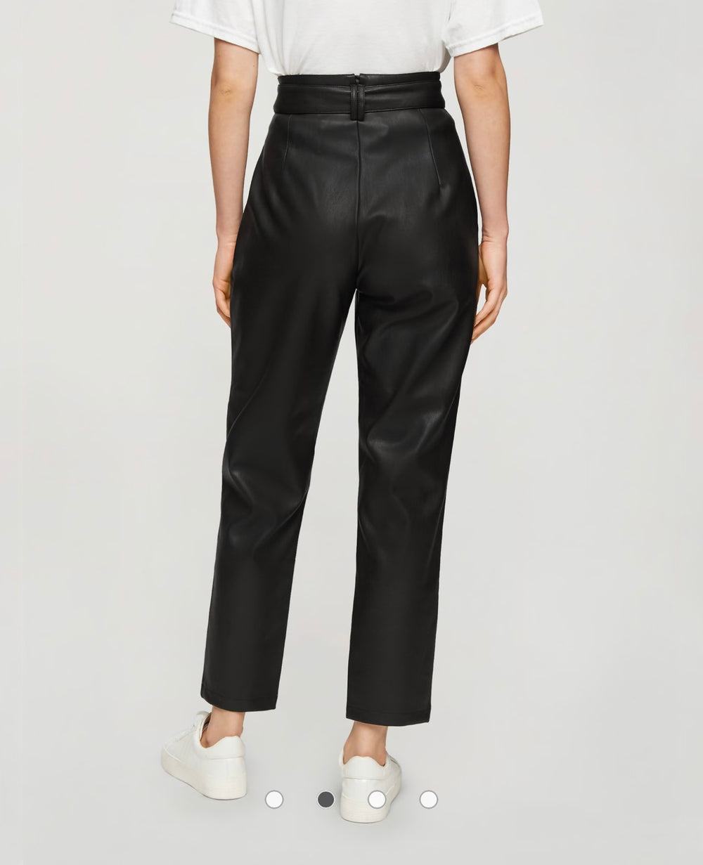 Miss Selfridge faux leather paperbag trouser in black