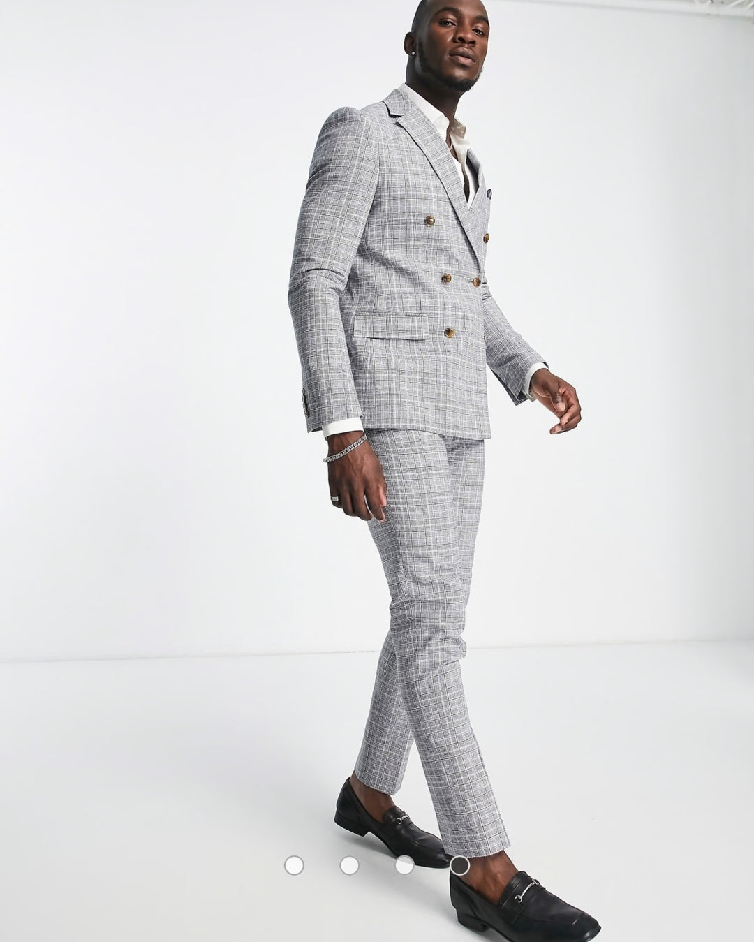 Harry Brown checked double breasted slim fit suit jacket in grey