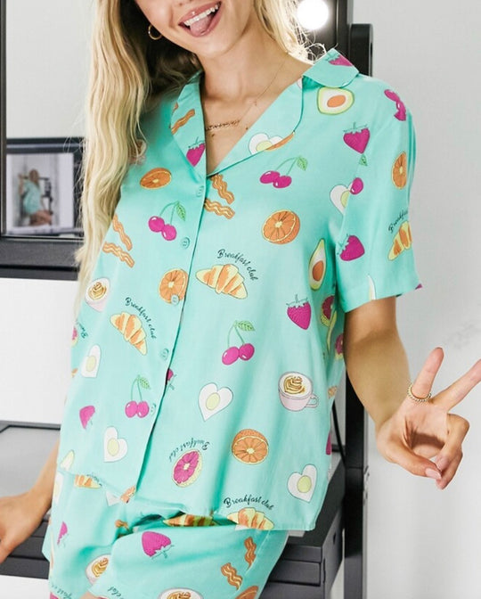 ASOS DESIGN modal breakfast shirt & short pyjama set in mint