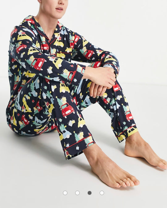 Chelsea Peers Christmas button down taxi pyjamas