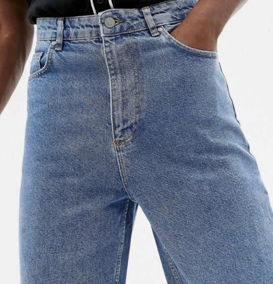 ASOS DESIGN high waisted jeans in vintage mid wash blue