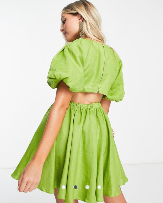 Forever New Petite cut out mini dress in olive green