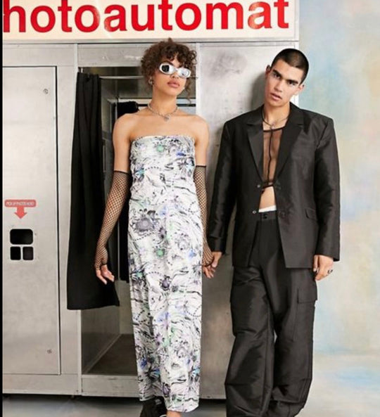 COLLUSION Satin printed dress with thigh split in multi