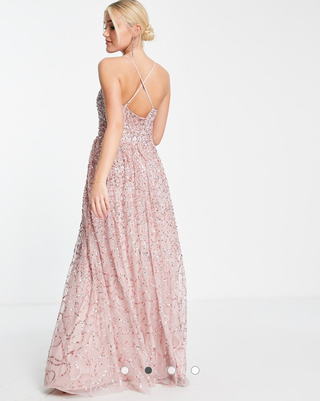 Maya all over embellished cross back maxi dress in taupe blush