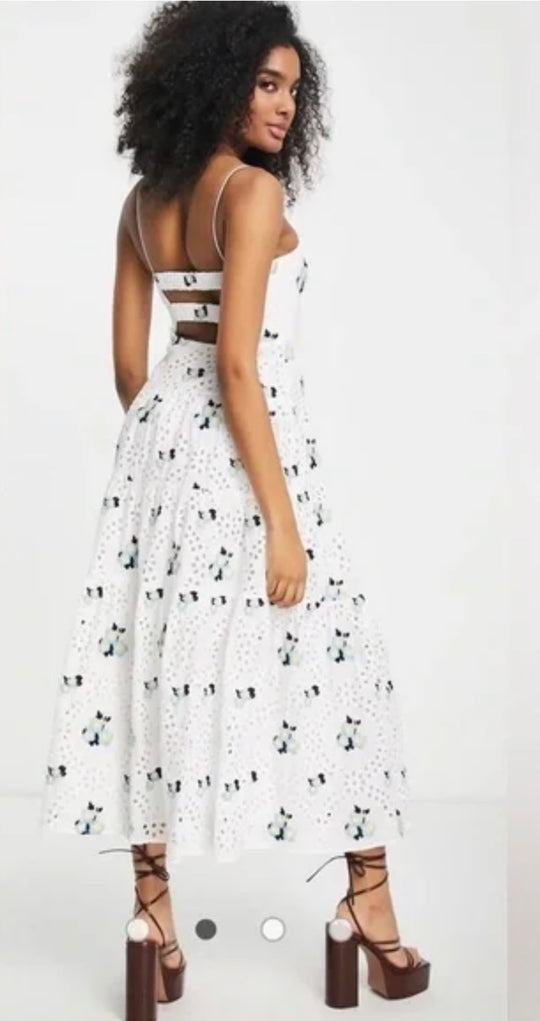 ASOS EDITION Tiered Cami Midi Dress in Embroidered White