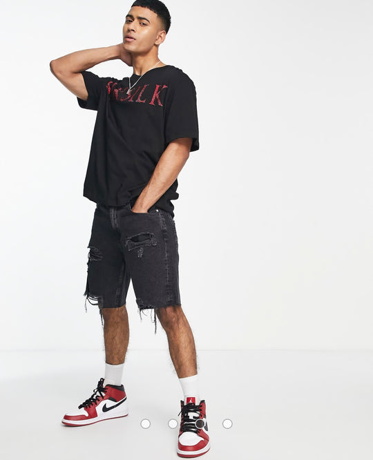 Siksilk Rhinestone Straight Hem Tee in black