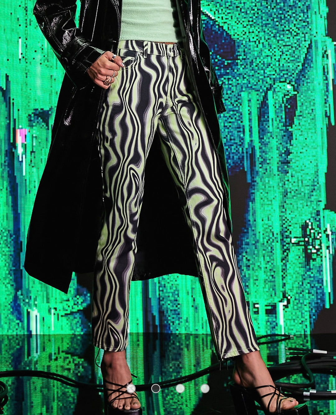 ASOS DESIGN mid rise '90's' straight leg jean in green swirl print