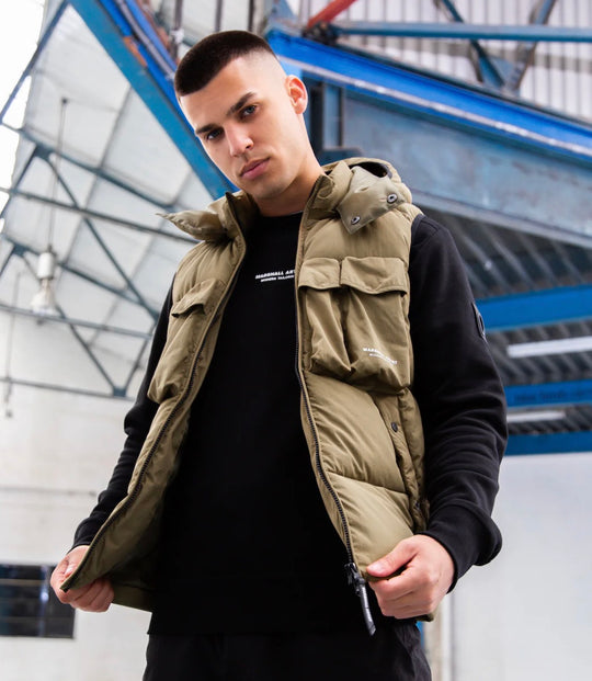 Marshall Artist Multi Pocket Hooded Gilet in Bronze