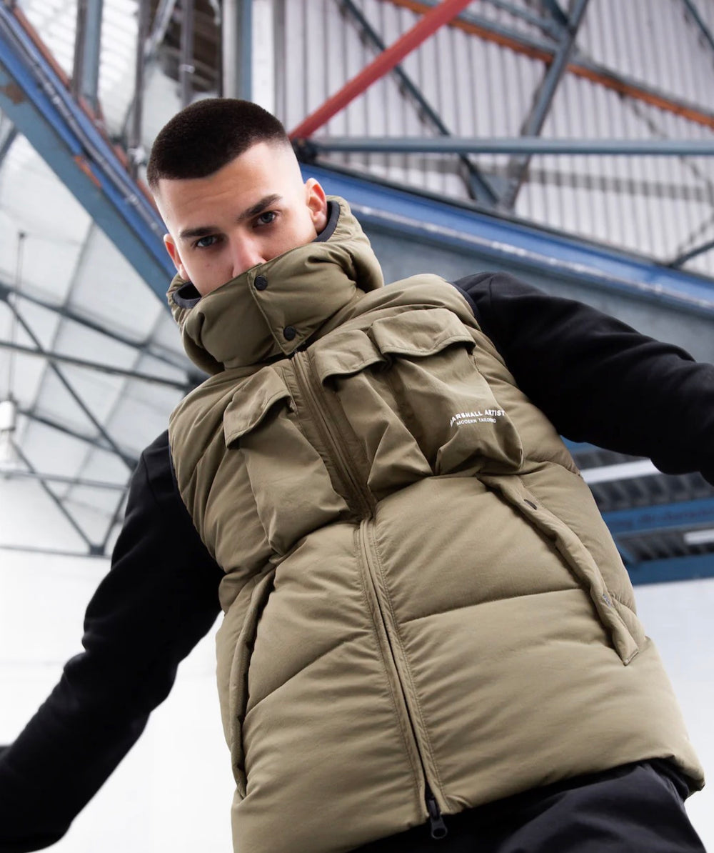 Marshall Artist Multi Pocket Hooded Gilet in Bronze