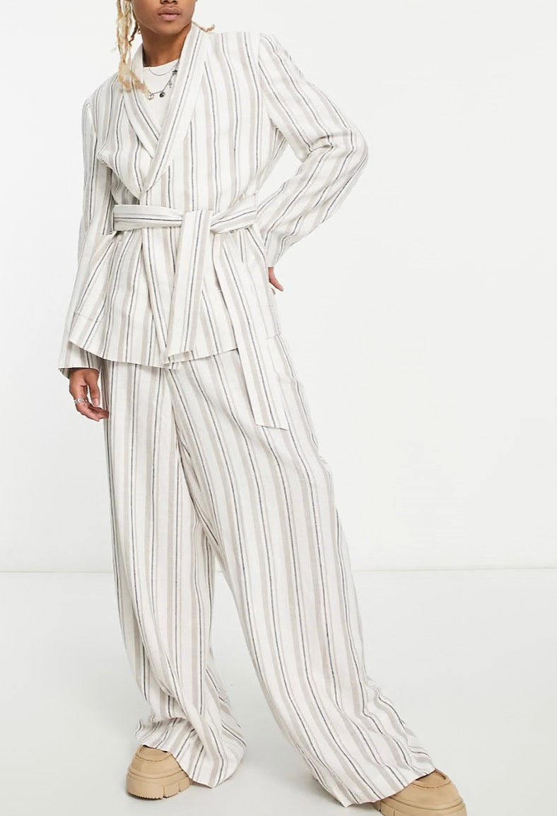 ASOS DESIGN extreme wide leg suit trousers in ecru stripe