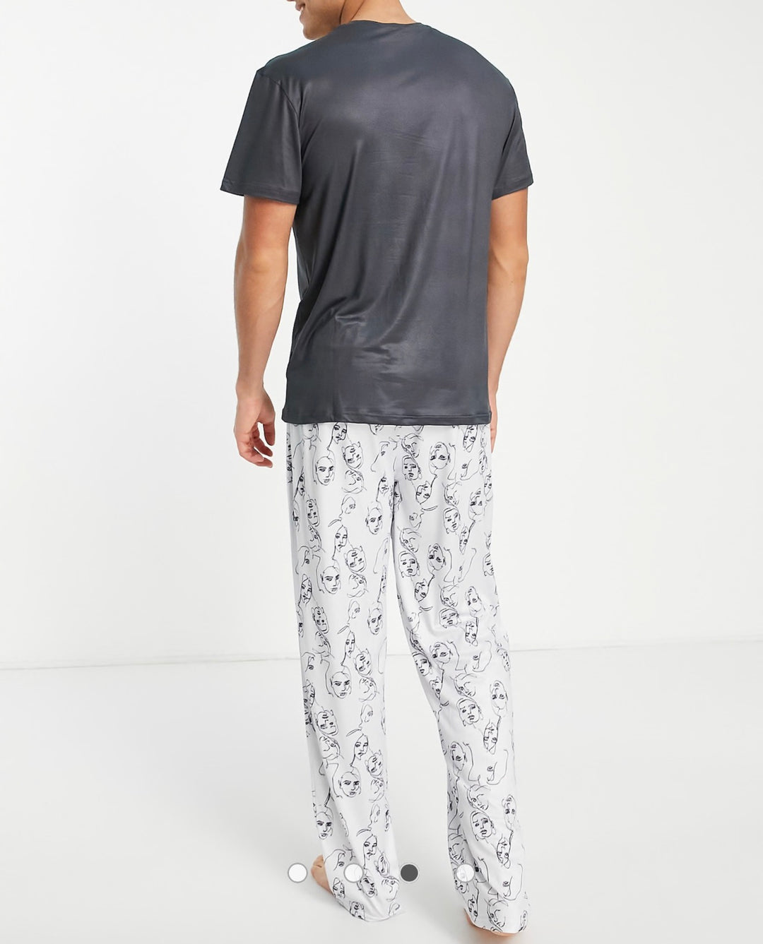 Loungeable face print long pyjama set in black and white