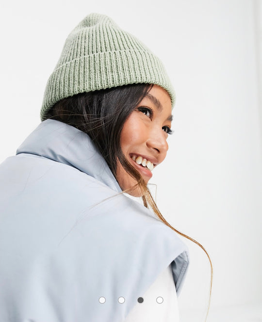 ASOS DESIGN fisherman rib beanie hat in recycled in sage
