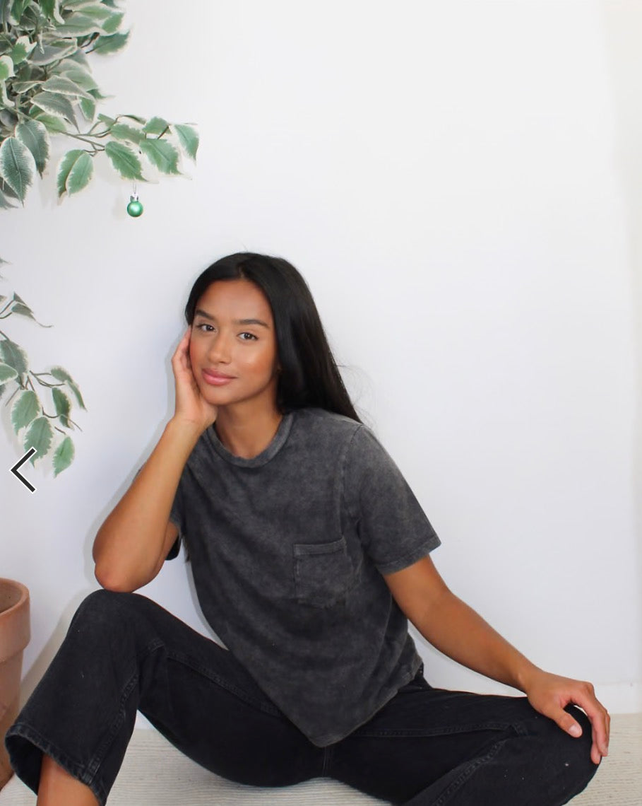 ASOS DESIGN high rise stretch 'slim' straight leg jeans in washed black