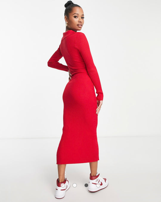 Missguided Petite Polo Neck Ribbed Dress