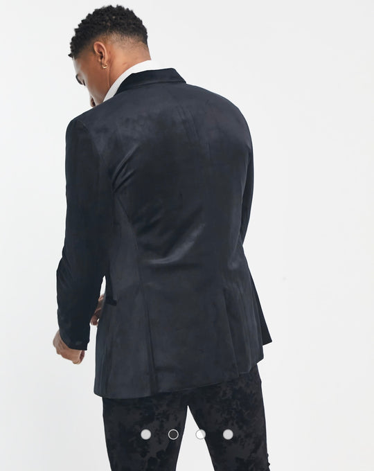 Topman skinny velvet blazer in black