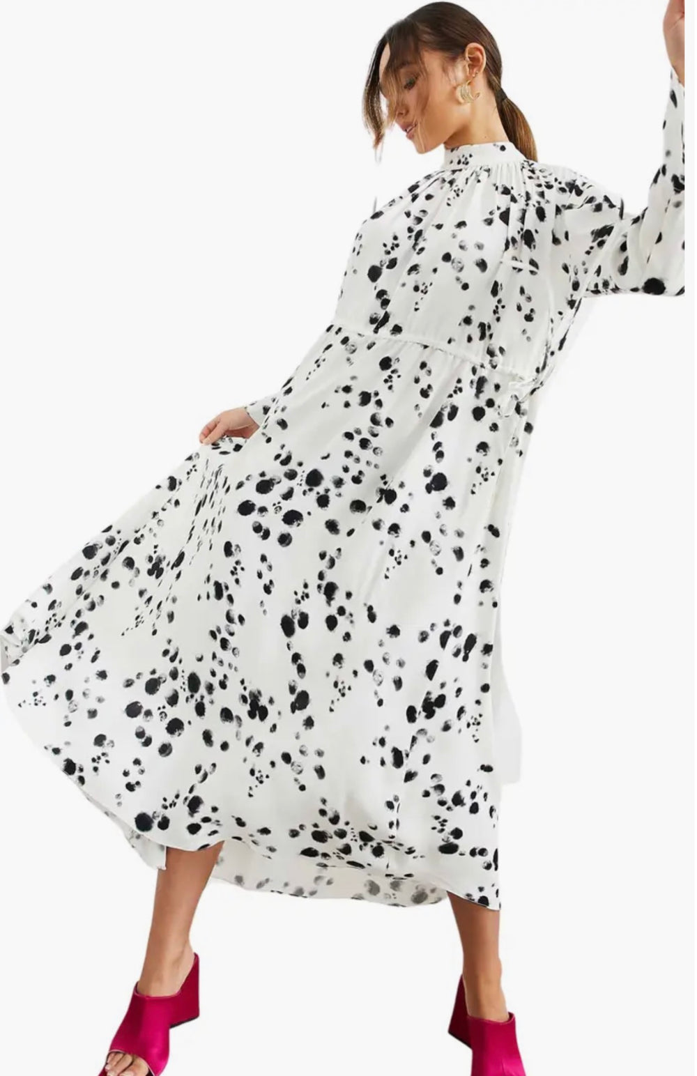 ASOS EDITION midiklänning med dragsko i ljusprickigt mönster