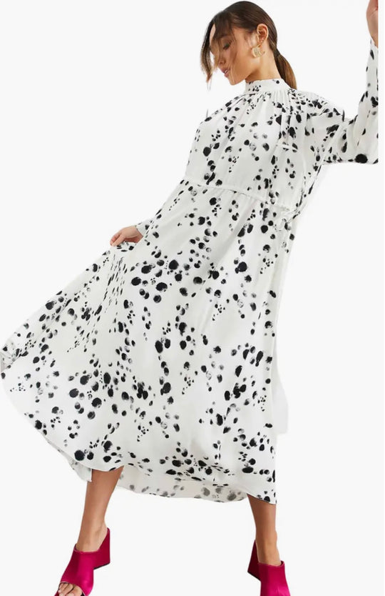 ASOS EDITION midiklänning med dragsko i ljusprickigt mönster