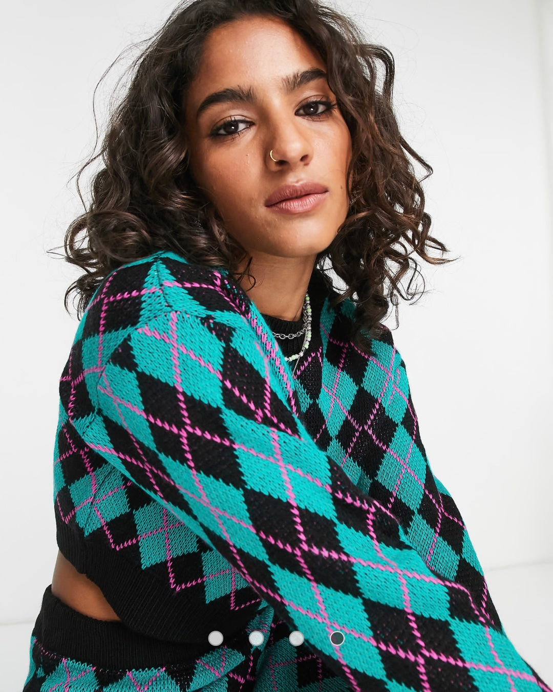 ASOS DESIGN Petite co-ord jumper in argyl pattern in green