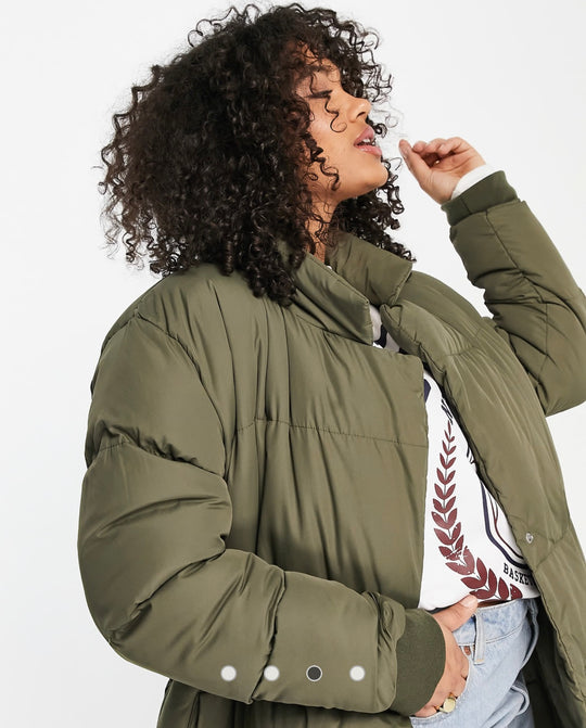 Threadbare Plus Kiwi oversized duvet maxi coat in khaki