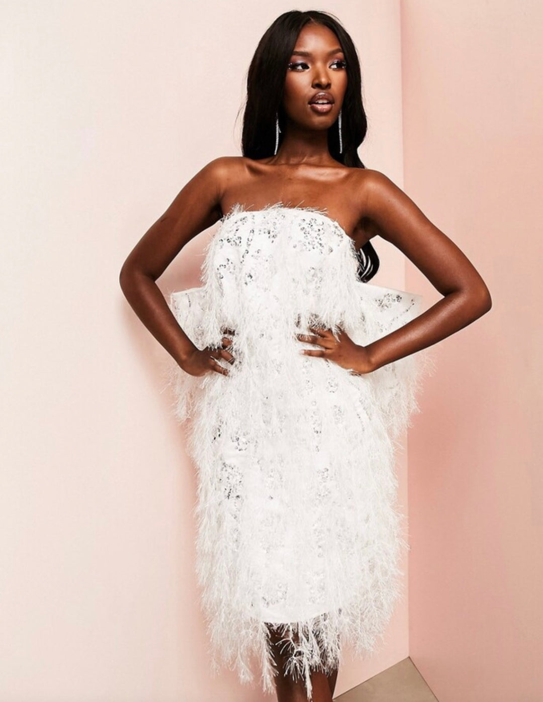 ASOS LUXE Wedding all over feather mini dress