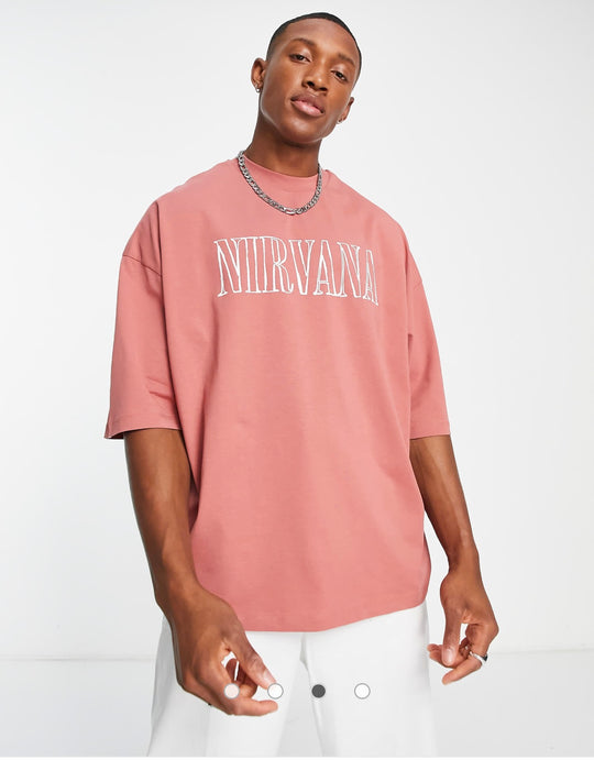 ASOS DESIGN oversized T-shirt with Nirvana print in red