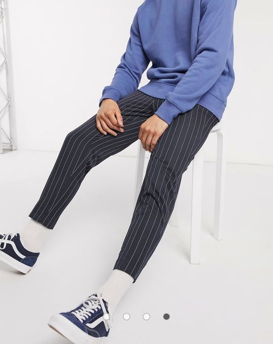 ASOS DESIGN smart tapered pinstripe trousers in navy