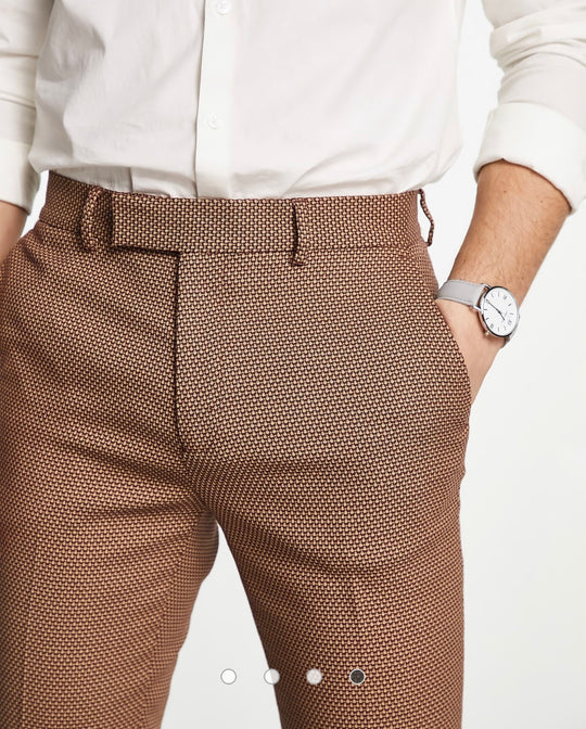 ASOS DESIGN wedding smart skinny trousers with micro texture in camel