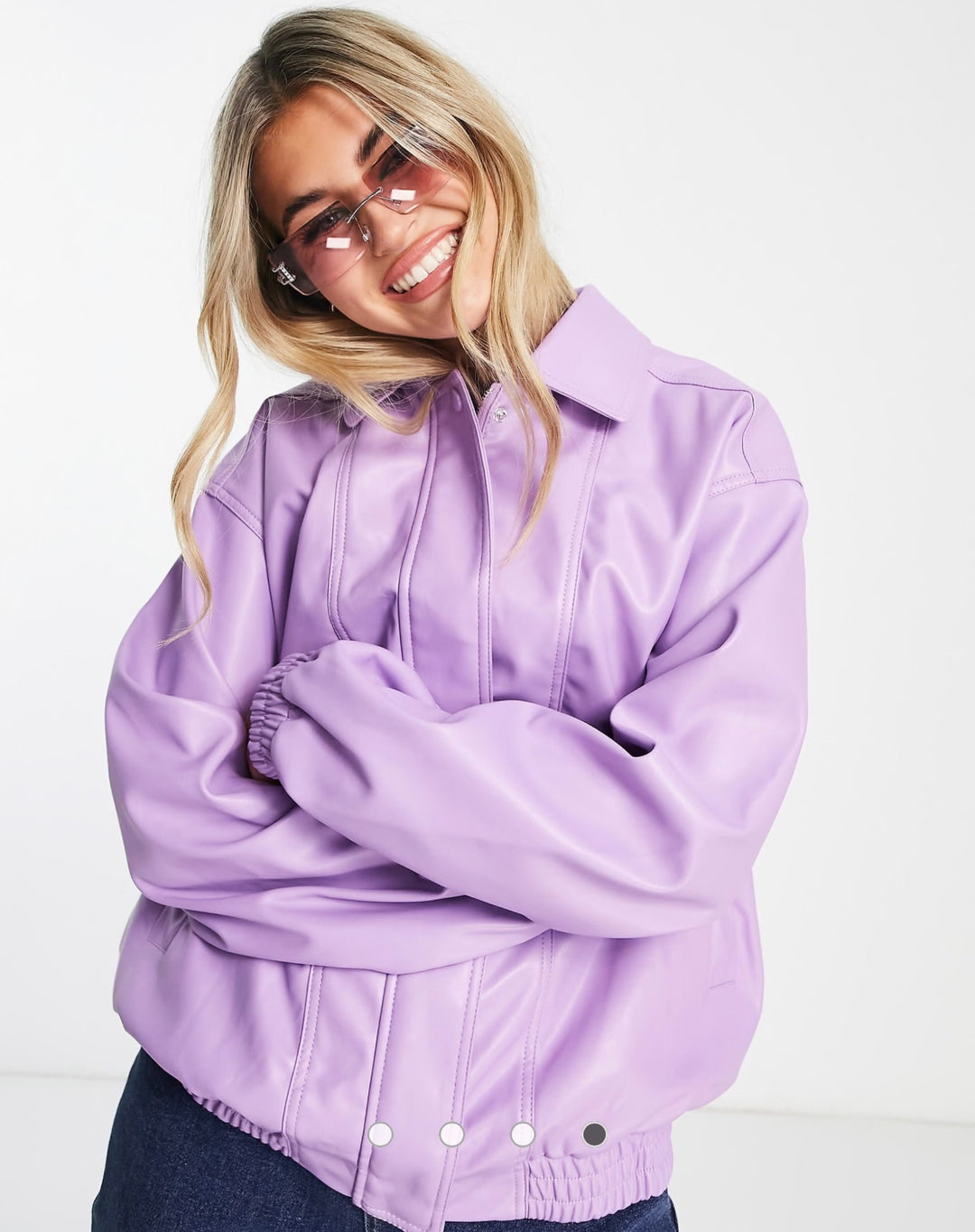 ASOS DESIGN faux leather bomber jacket in purple