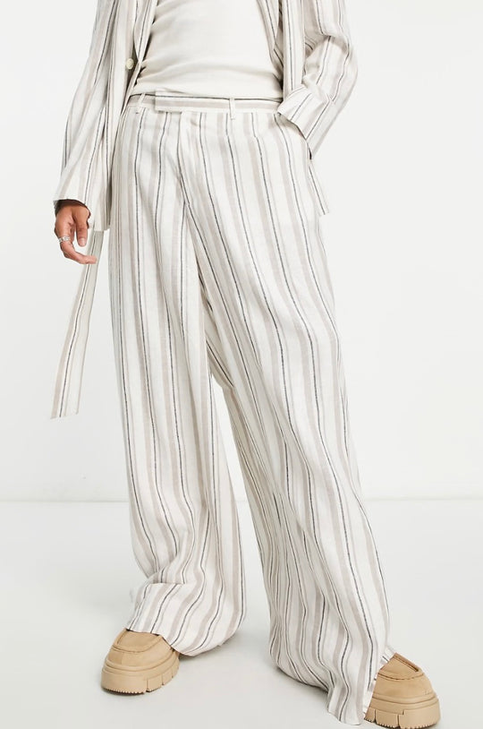 ASOS DESIGN extreme wide leg suit trousers in ecru stripe