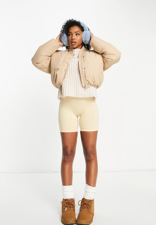 Brave Soul bunny hooded puffer jacket in camel