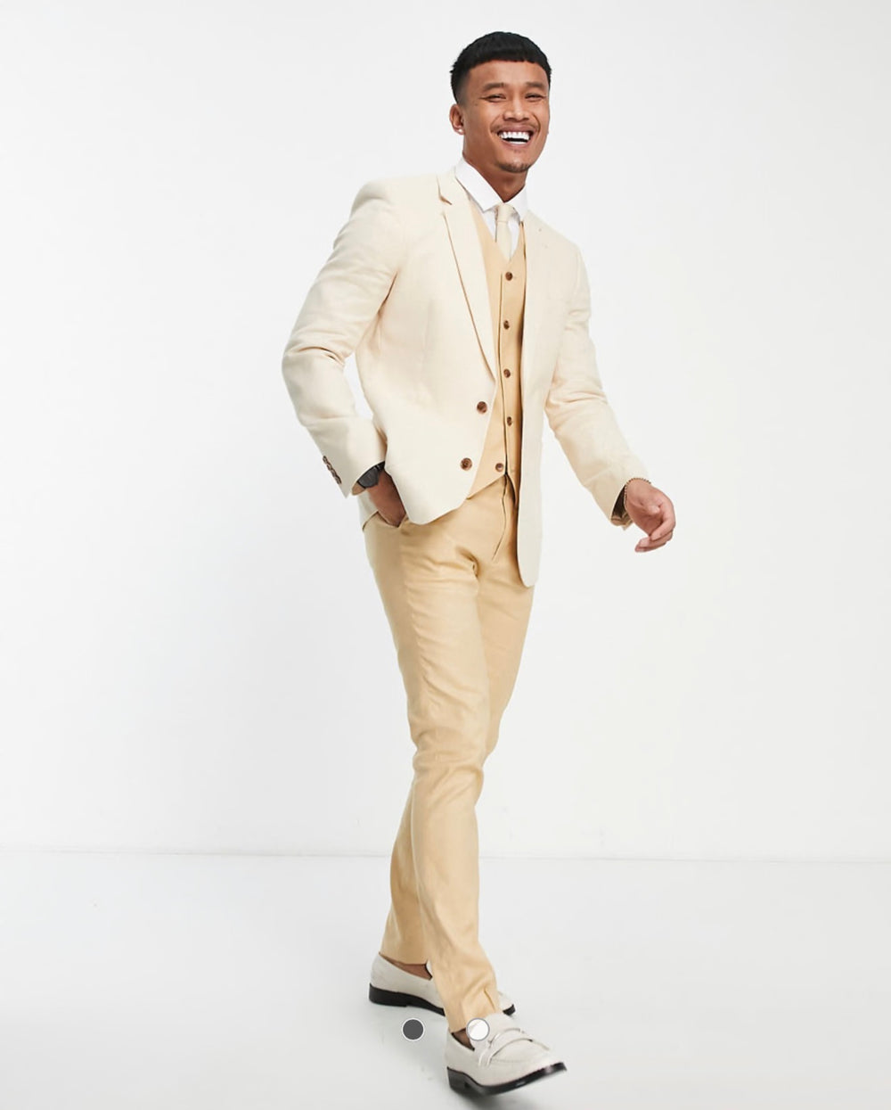 ASOS DESIGN wedding skinny cotton linen suit vest in stone