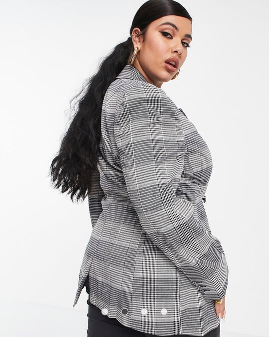 ASOS DESIGN Curve premium moulded hip suit blazer in check