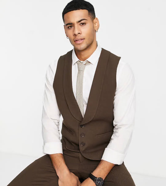 ASOS DESIGN wedding skinny suit waistcoat in brown