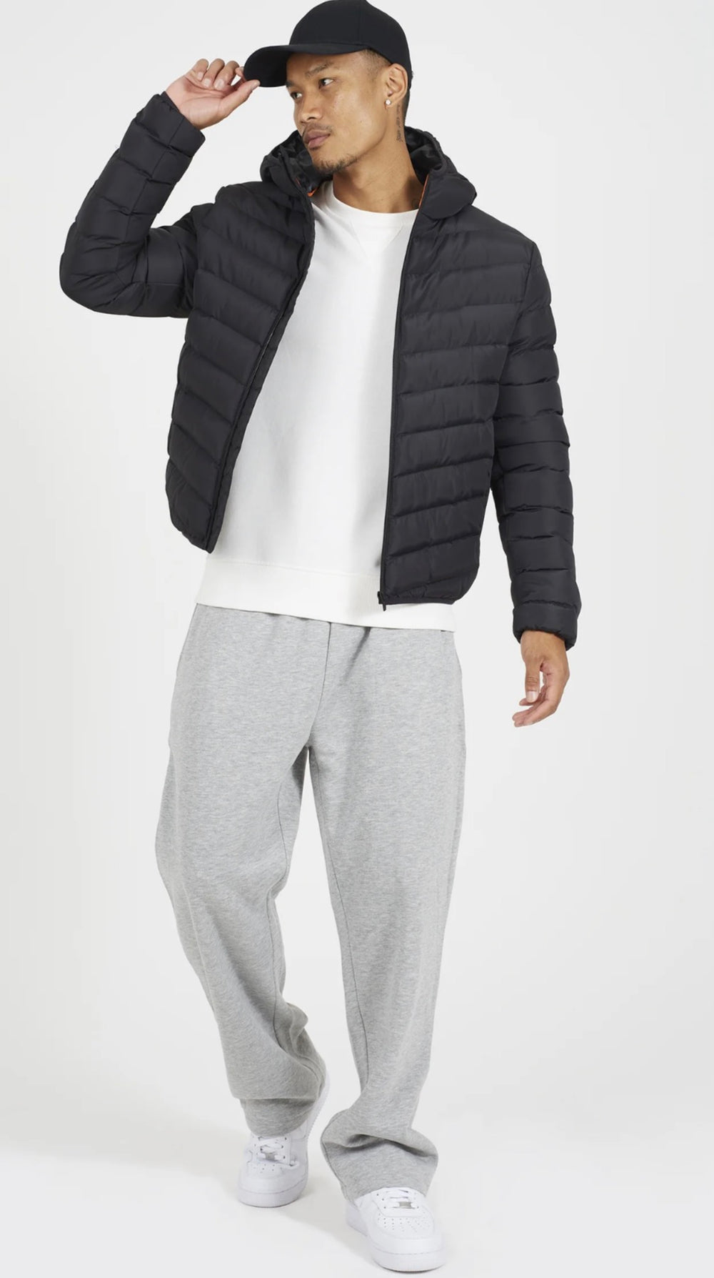 Brave Soul puffer jacket with hood in black