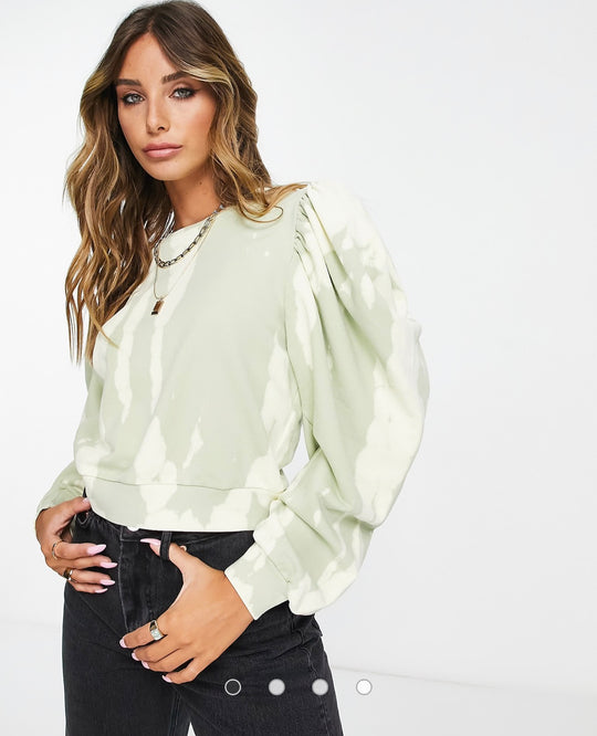 AllSaints Elizah tie dye draped sleeve sweatshirt in greenstone