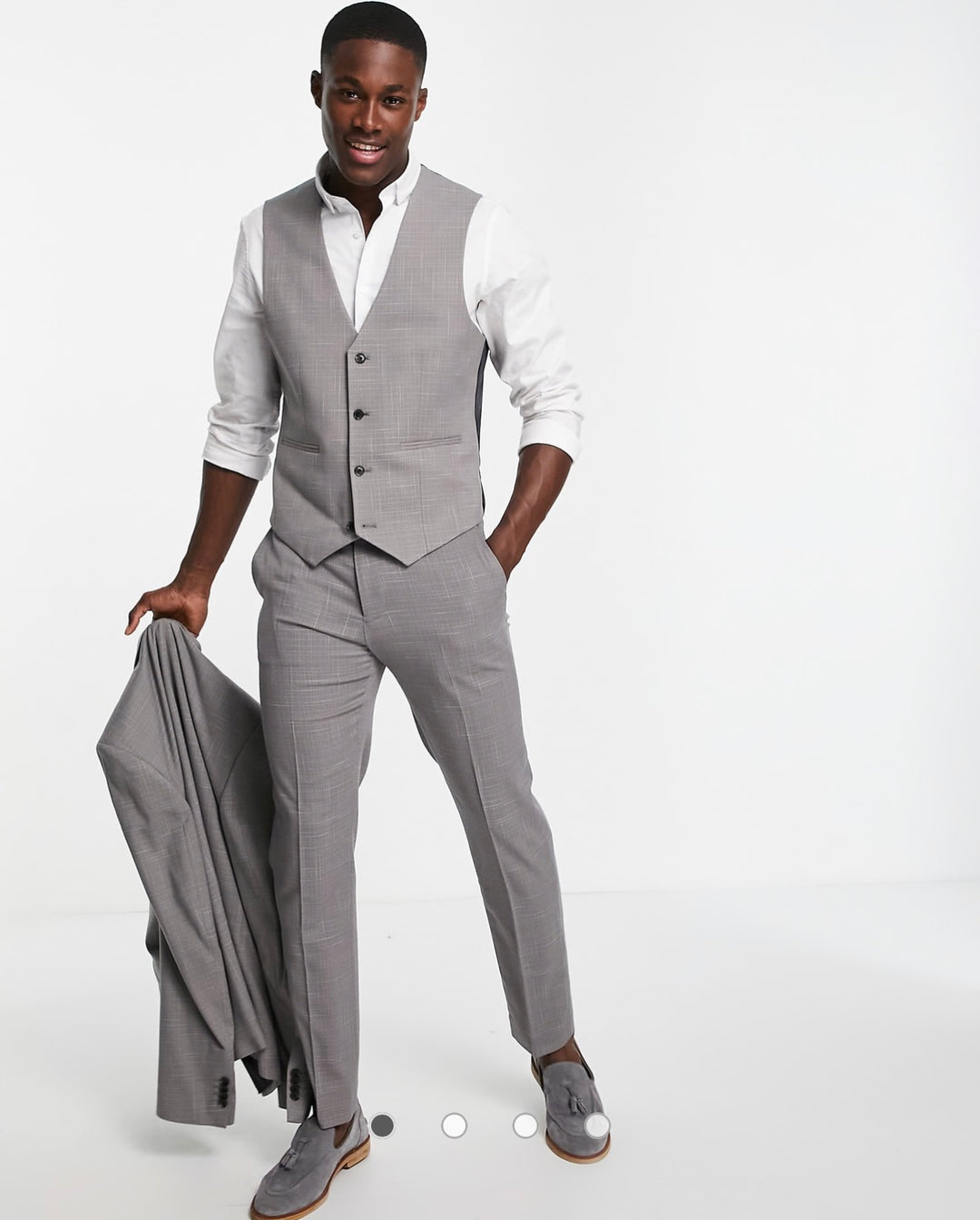 ASOS DESIGN wedding slim waistcoat in charcoal crosshatch