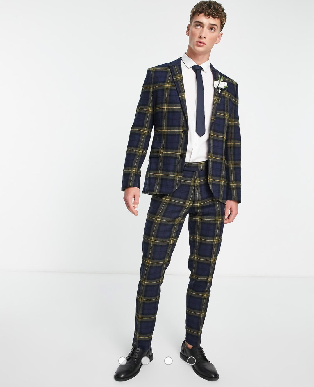 ASOS DESIGN slim suit jacket in blue and yellow