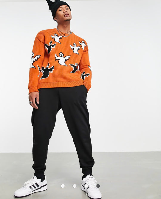 ASOS DESIGN knitted halloween jumper with ghosts