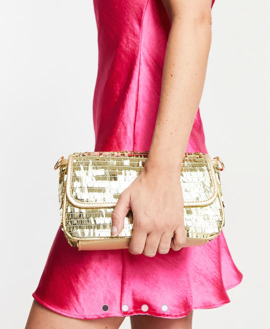 Public Desire The Lina baguette shoulder bag in gold sequin