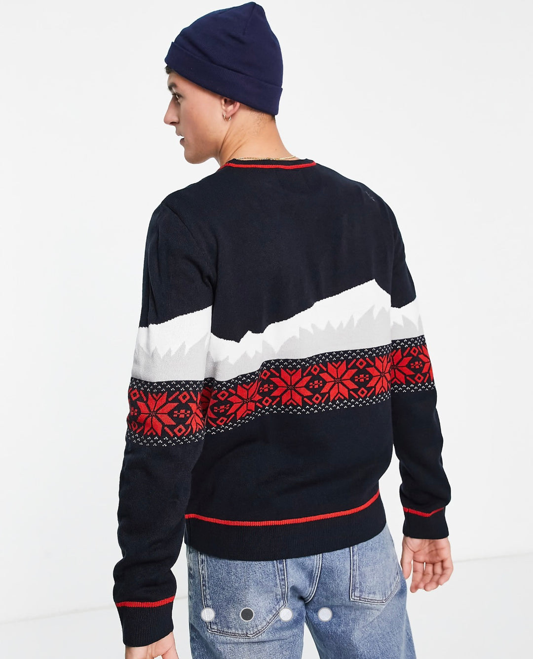 Threadbare Les Alpes crew neck christmas jumper in navy