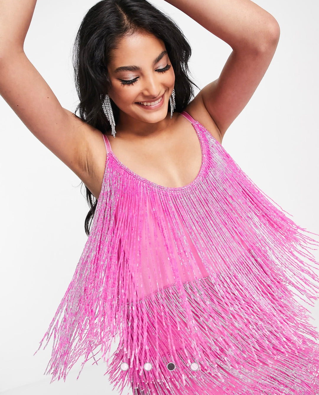 ASOS DESIGN – Rosa miniklänning med utsmyckade fransar