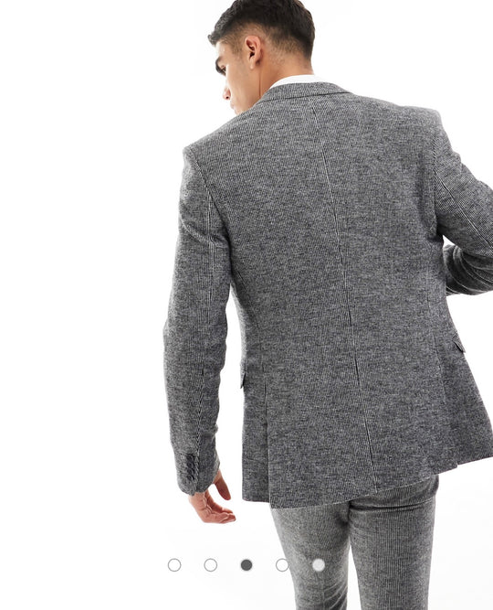 ASOS DESIGN wedding super skinny wool mix suit jacket in monochrome puppytooth