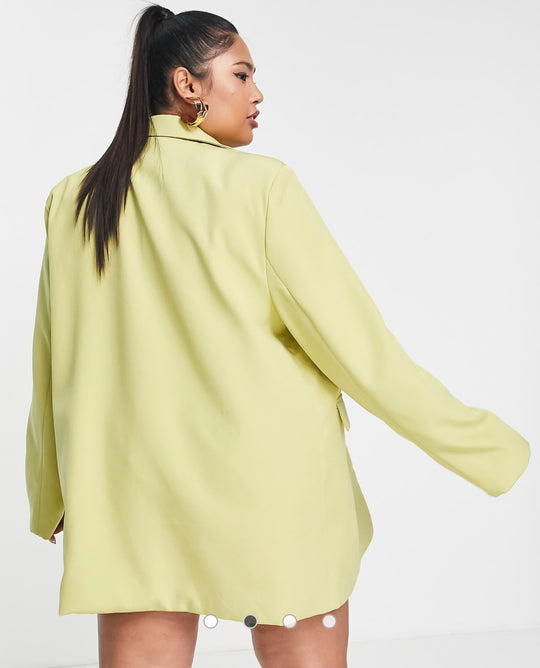 In The Style Plus x Perrie Sian boyfriend blazer co-ord in lime