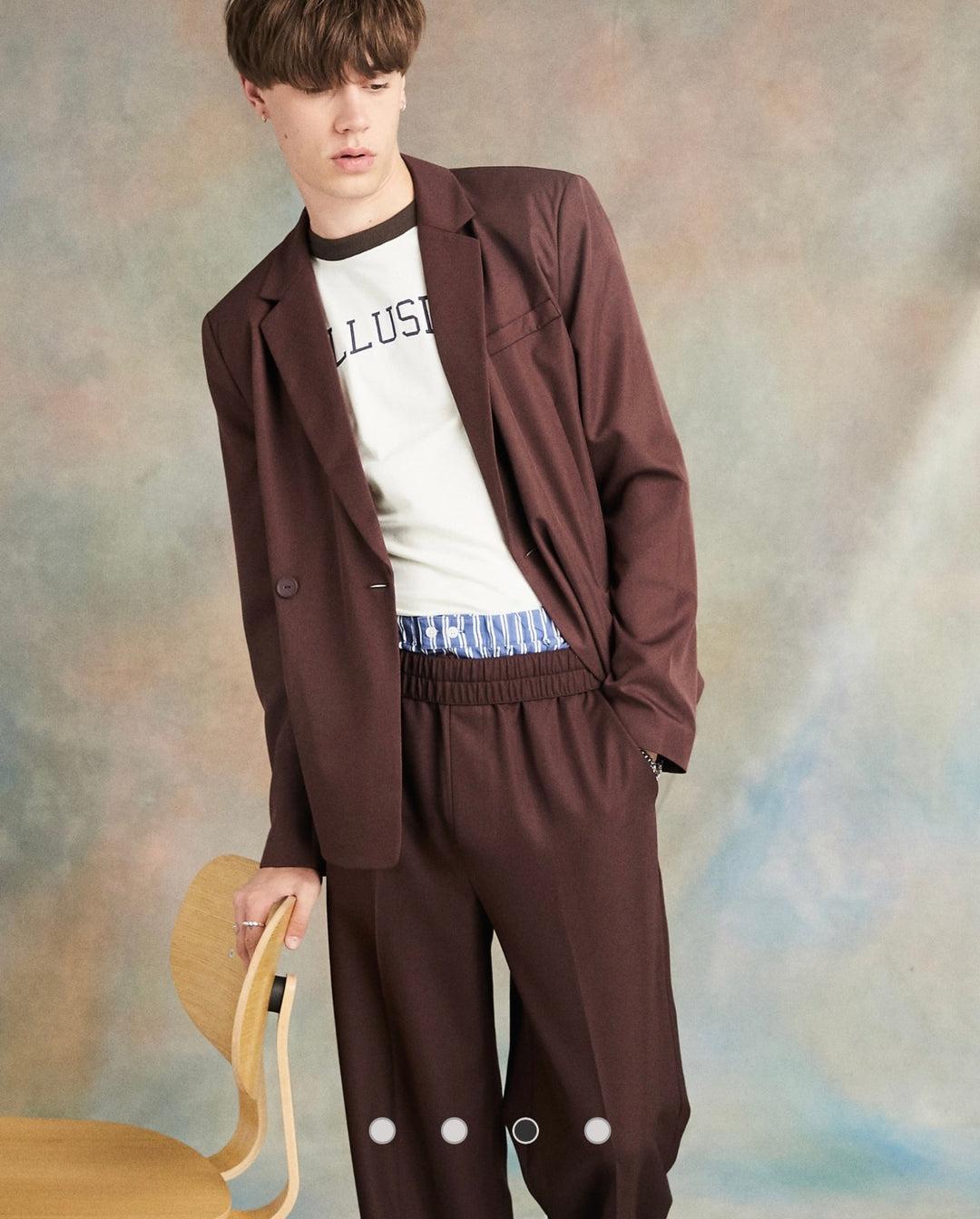 COLLUSION Unisex asymetric belted blazer co-ord in brown