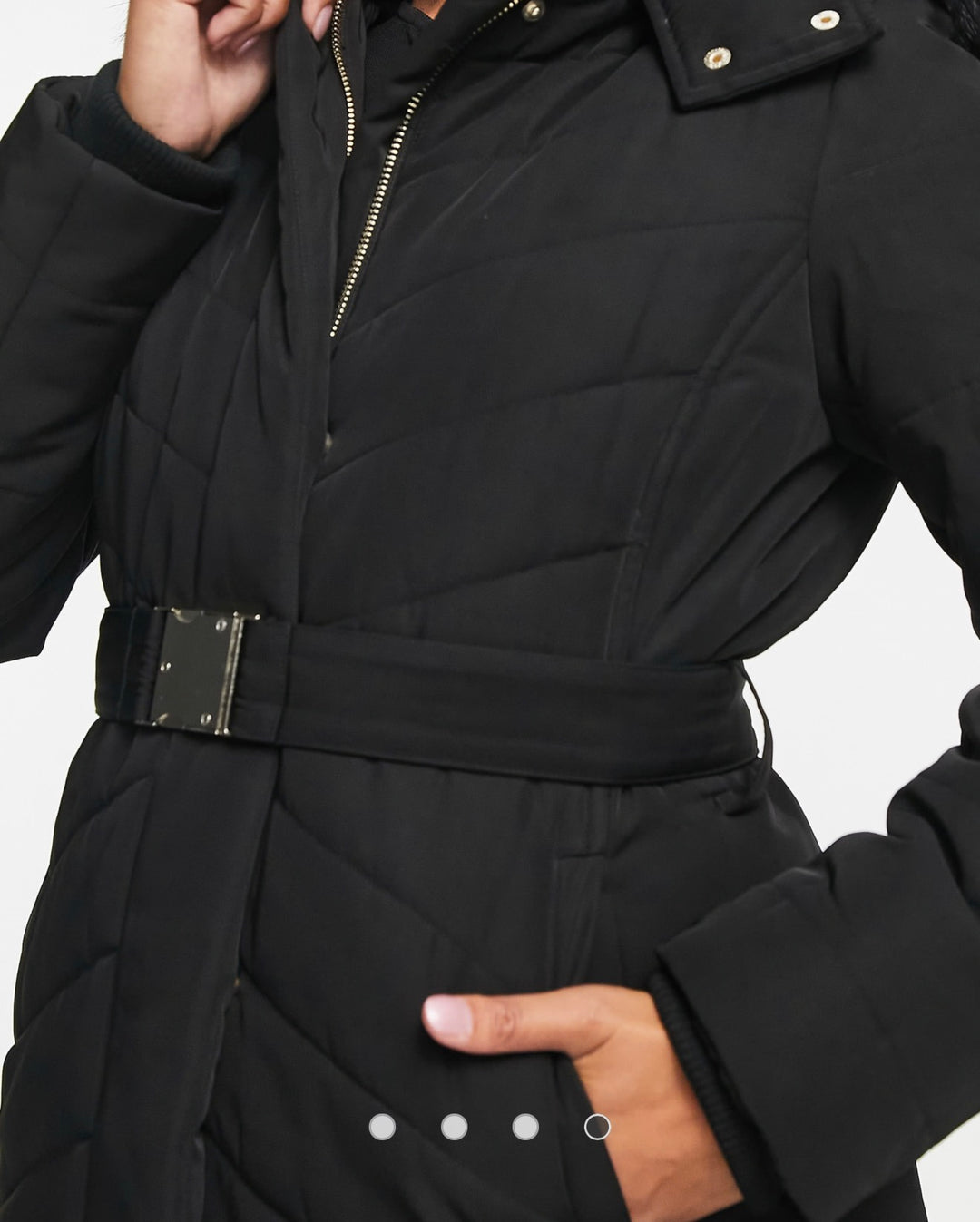 Forever New Petite quilted longline jacket with belt in black