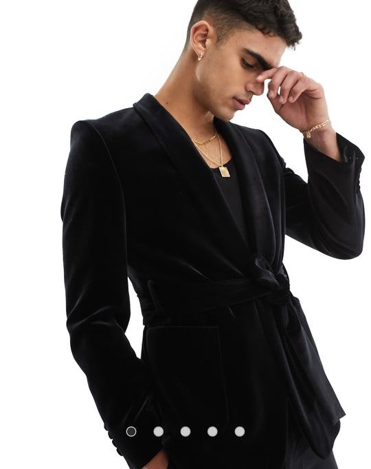 ASOS DESIGN super skinny velvet smoking jacket in black