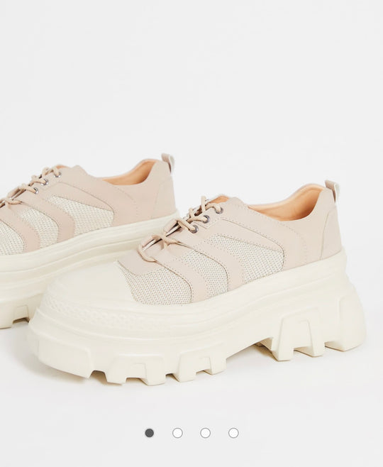 Public desire hault chunky lace up shoes in beige