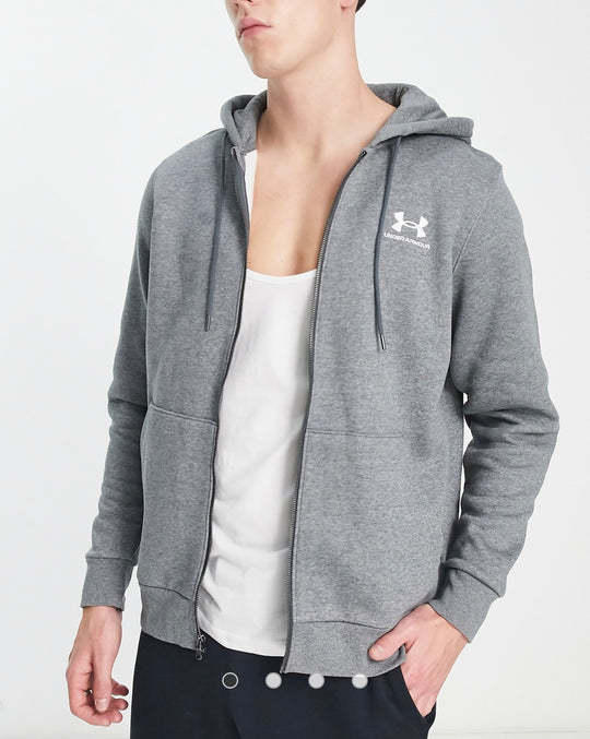Under Armour Training Essential fleece full zip hoodie in gray marl