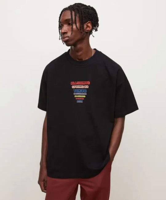 Allsaints raider logo t-shirt in black